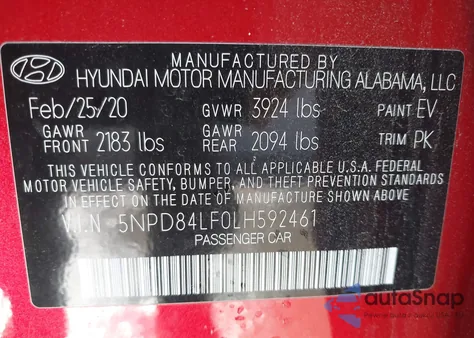 2020 Hyundai Elantra Value Edition from USA, damaged, VIN 5NPD84LF0LH592461
